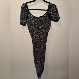 Bedazzled Black and White Polka Dress